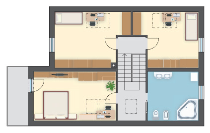 Projekt domu z tarasem nad garażem, 3 sypialnie i wydzielona kuchnia