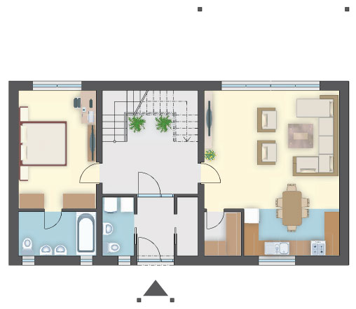 Projekt domu ze strefą wypoczynkową na tarasie, 4 sypialnie i 3 łazienki