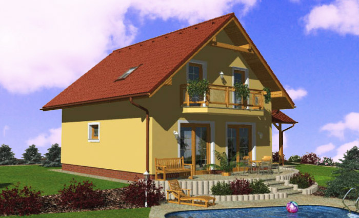 Projekt domu z poddaszem użytkowym o prostej zwartej bryle i dwuspadowym dachem