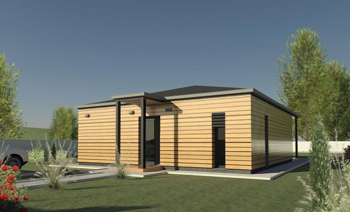 Projekt domku letniskowego drewnianego, 3 sypialnie