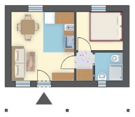 Funkcjonalne rozmieszczenie pomieszczeń w projekcie domu, salon z otwartą kuchnią