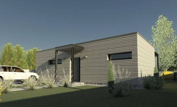 Projekt elewacji domu parterowego z płaskim dachem, dom prosty