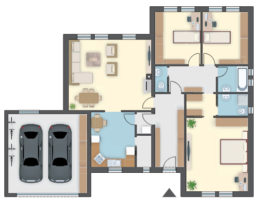 Nowoczesny projekt domu parterowego 160,80 m², 2-stan. garaż, 3 sypialnie i pralnia