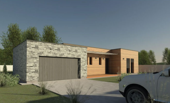 Nowoczesny projekt domu parterowego 160,80 m², 2-stan. garaż, 3 sypialnie i pralnia