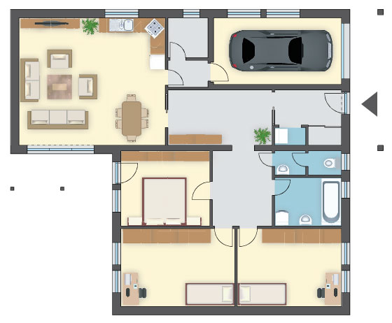 Dom z 1-stan. garażem wpisze się w osiedle o niskiej zabudowie, duże sypialnie: 17,6 m²
