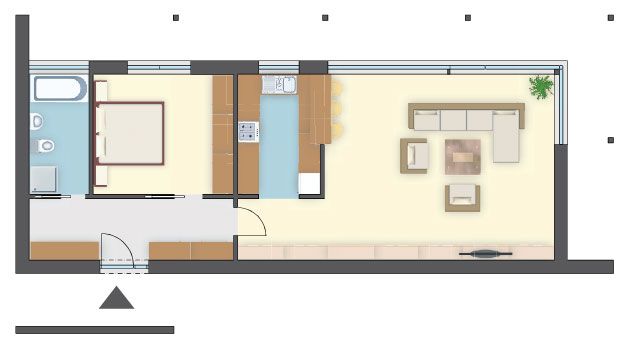 Duże okna otwierają wnętrze, salon z kuchnią 47 m², dom z płaskim dachem