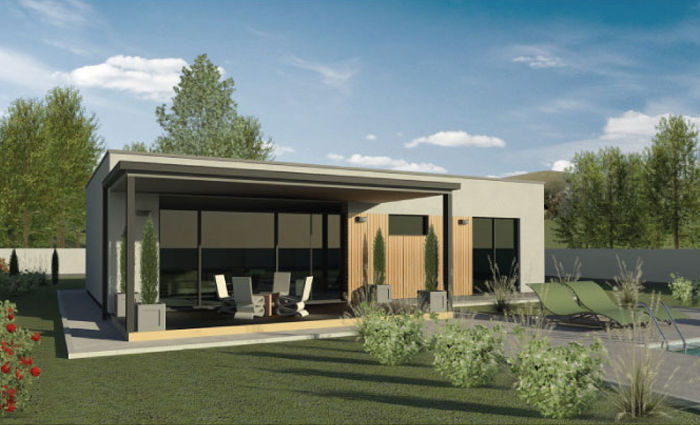 Zadaszony taras drewniany to połączenie domu z ogrodem, salon z kuchnią 42 m²