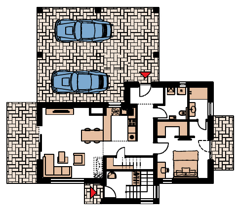 Modernistyczny dom dla dwóch rodzin lub rodziny dwupokoleniowej, 2-stan. garaż