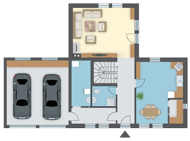 Garaż dwustanowiskowy połączony z wnętrzem domu, 3 sypialnie i kuchnia ze spiżarką