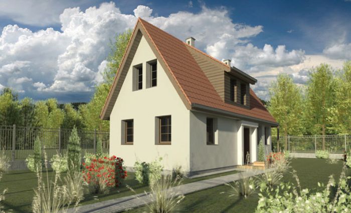 Projekt domu z lukarnami, dwuspadowy dach, z antresolą