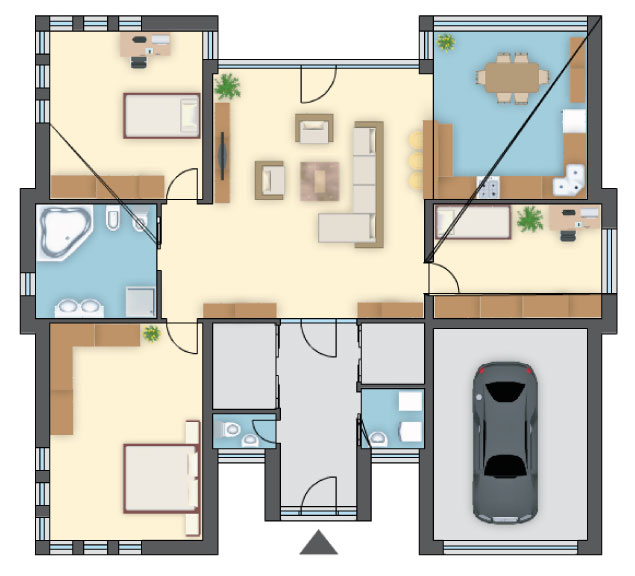 Projekt domu z garażem jednostanowiskowym, parterowy, 3 sypialnie