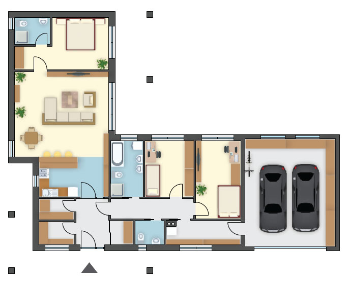 Zestawienie okładzin na elewacjach, master bedroom 19 m² i 2-stan. garaż, nowoczesny